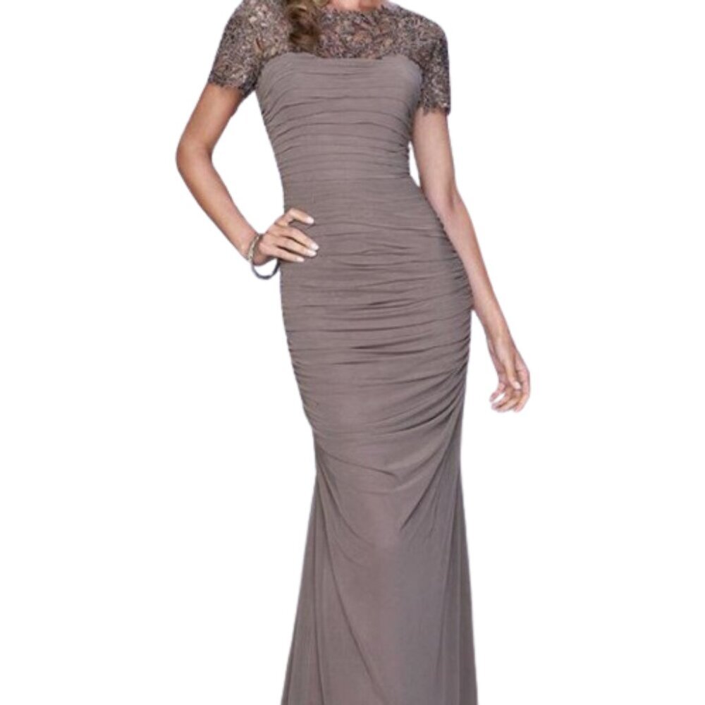 La Femme Elegant Brown Lace Wedding Dress